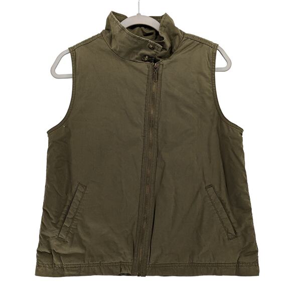 Max Jeans Sherpa Lined Vest M Green Layering Diagonal Zipper Moto Jacket Utility - Picture 1 of 9